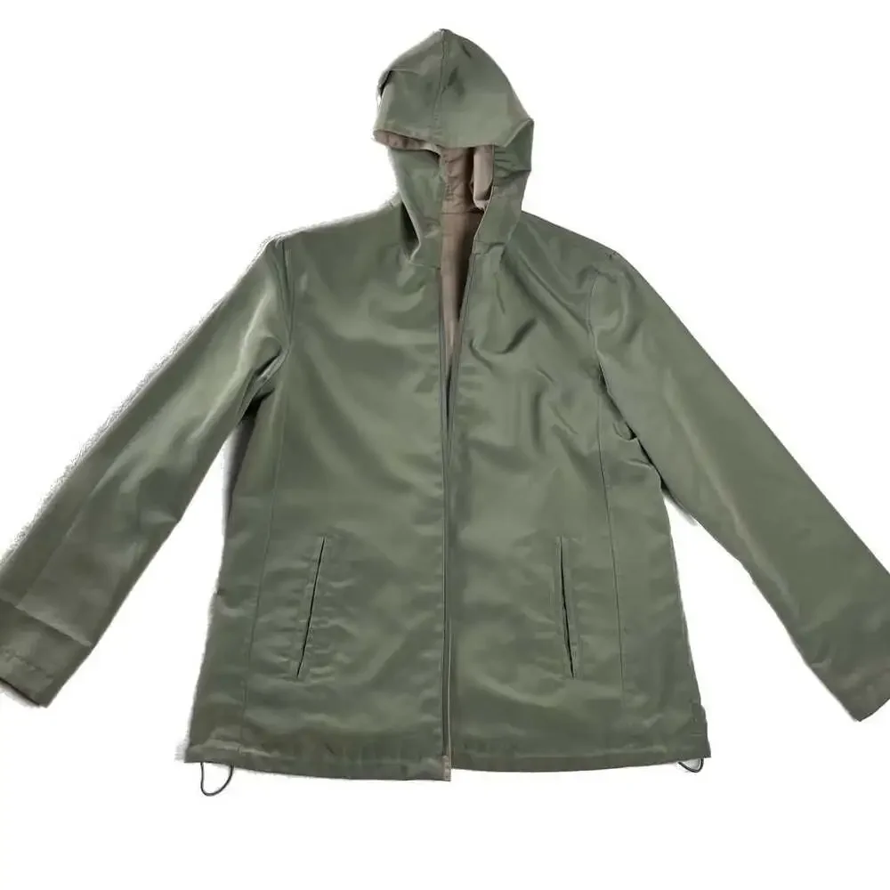Reversible Hooded Rain Jacket Sage Green‎ Tan Minimalist Zip Windbreaker Women's